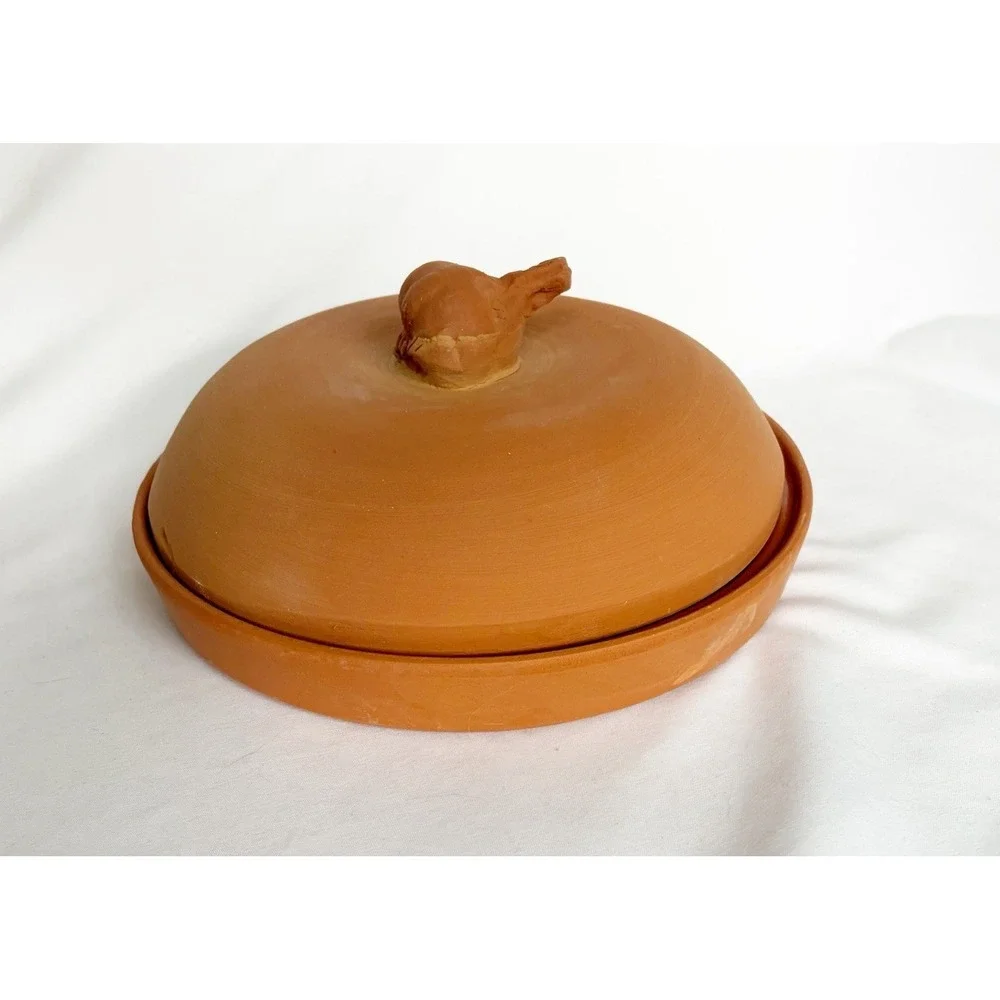 Vintage Terra Cotta Garlic Roaster Clay Baking Dish Italy